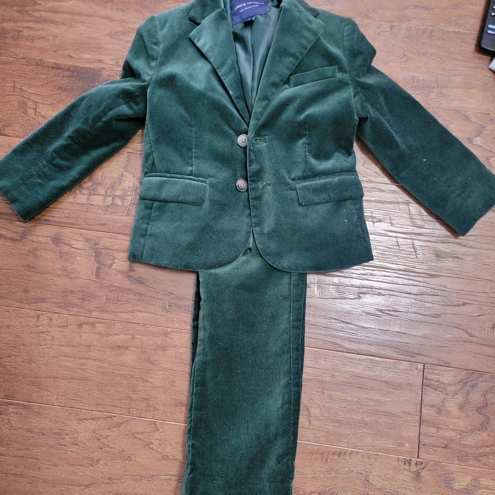 Janie and Jack Forest Green Velvet Suit